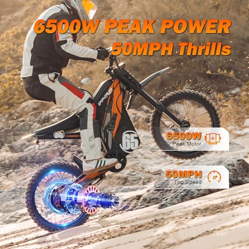 Image of HAPPYRUN G300 Pro Electric Dirt Bike for Adults, 72V 30Ah Battery, 6500W Motor, 50 MPH Speed, 70 Mile Range, 350 Lbs Load Capacity, Hydraulic Brakes