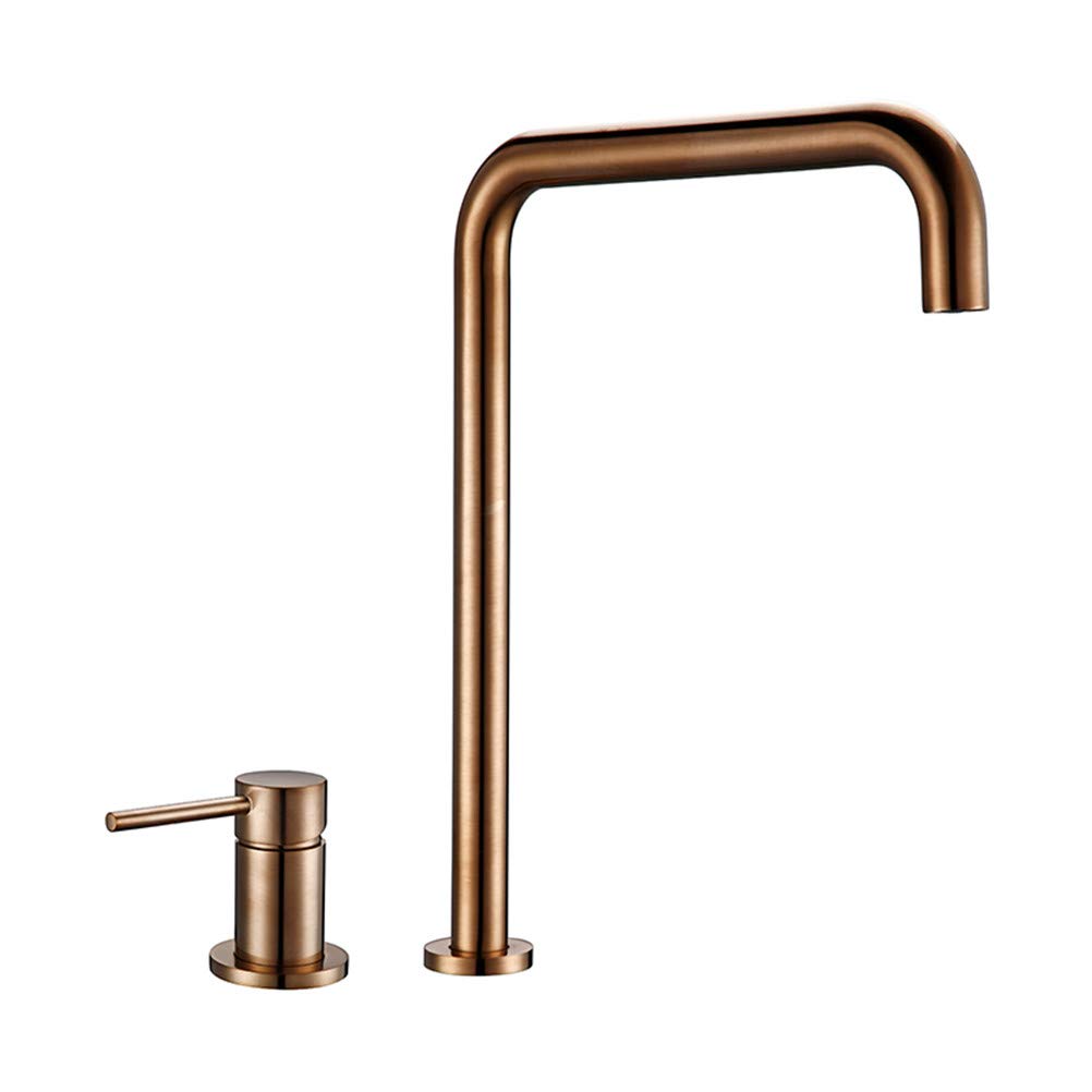 Brass Kitchen Faucet Deck Mount Brushed Kitchen Faucet tap Double Hole Single Handle Luxury Elegant Bathroom Kitchen Sink Mixer Tap,Darkgold