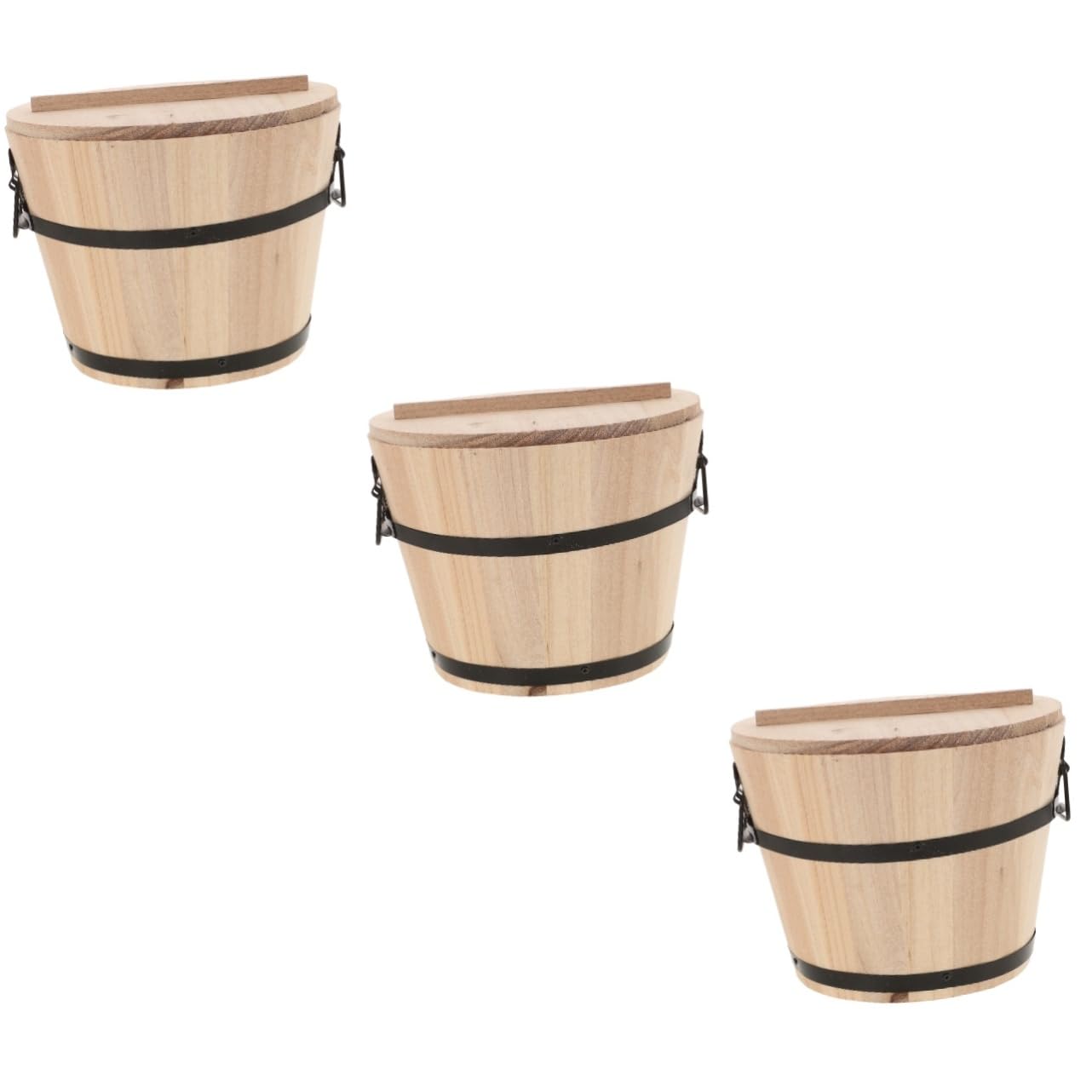 BESTOYARD 3pezzi Contenitore Legno Per Riso Barile Per Stoccaggio Cibo Per Cucina e Ristoranti Capacità Con Coperchio Design Elegante e Pratico Per Conservare e Cuocere Al Vapore Riso