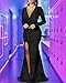 Formal Sparkly Sexy Dress for Women Long Sleeve V Neck High Slit Wrap Sequin Glitter Maxi Long Dresses Black