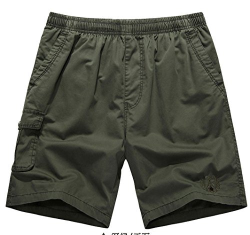 YGT Men's Cotton Full Elastic Waist Sport Pants Cargo Performance Baseline Short Army Green