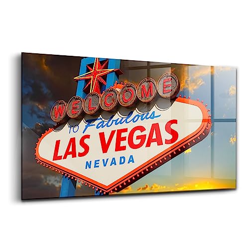 Verre d'art coloré Wallfluent de qualité premium avec panorama de Las Vegas en format 100x50cm