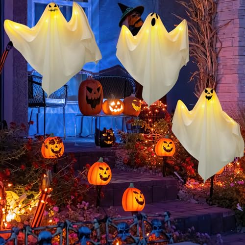 Hyunlai Halloween Deko Geister mit Licht, 3 Stück 70cm Halloween...