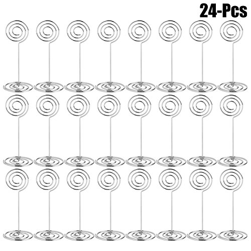 Outgeek Place Holders, 24PCS Table Number Holder Place Card Holders Desk Card Stand Clips Wire Table Picture Photo Holder Tabletop Postcard Menu Memo Name (Silver 24PCS)