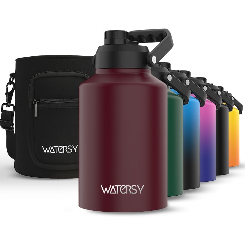 WATERSY 1 Gallon Water Bottle Insulated(Cold for 48 Hrs),BPA Free&amp;Leak Proof,128oz Stainless Steel Water Jug,Big thermo,Large Water Bottle with Handle for Gym,Hiking,Camping&amp;Travel,Brick Red