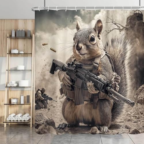 Image of Funny Shower Curtains forBathroom Decor, Funny Squirrel Animal Shower Curtain, Fun Cute Kids Bathroom Decor Shower Curtain, with Hooks 72x72 Inch