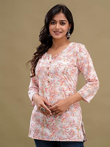 Image of feranoid Women Cotton Printed Straight Short Kurti