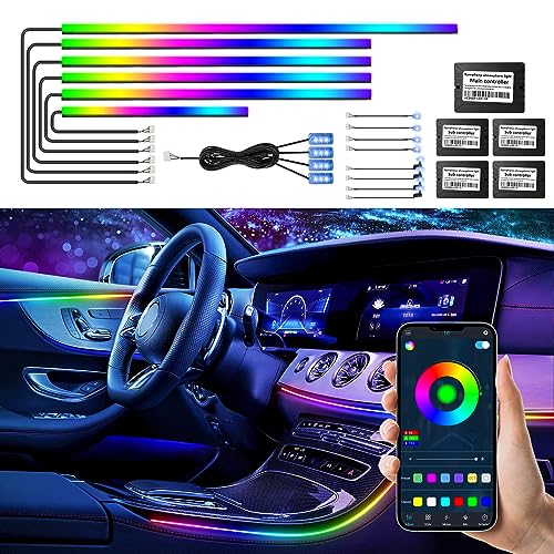 Acrylic Interior Car LED Strip Light, AMKI Car Neon Light with APP Control,16 Million Dreamcolor Sound Activated Car Accessories Car Ambient Light Kit with RGB 18 in 1 and 213 Modes 175 inches 593 LED