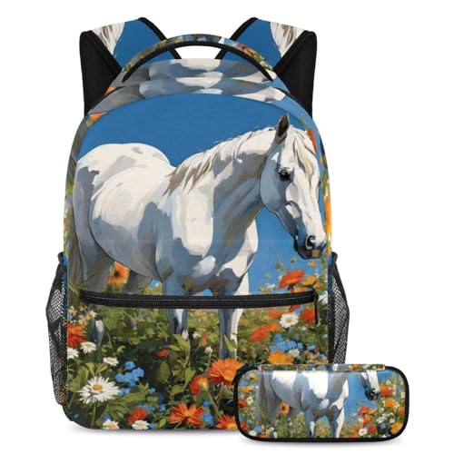 Sac à dos cheval et trousse assortie multicolore pour l'école
