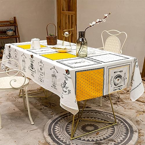 Nappe jaune blanc Bon Appétit en coton lin 135x240 cm