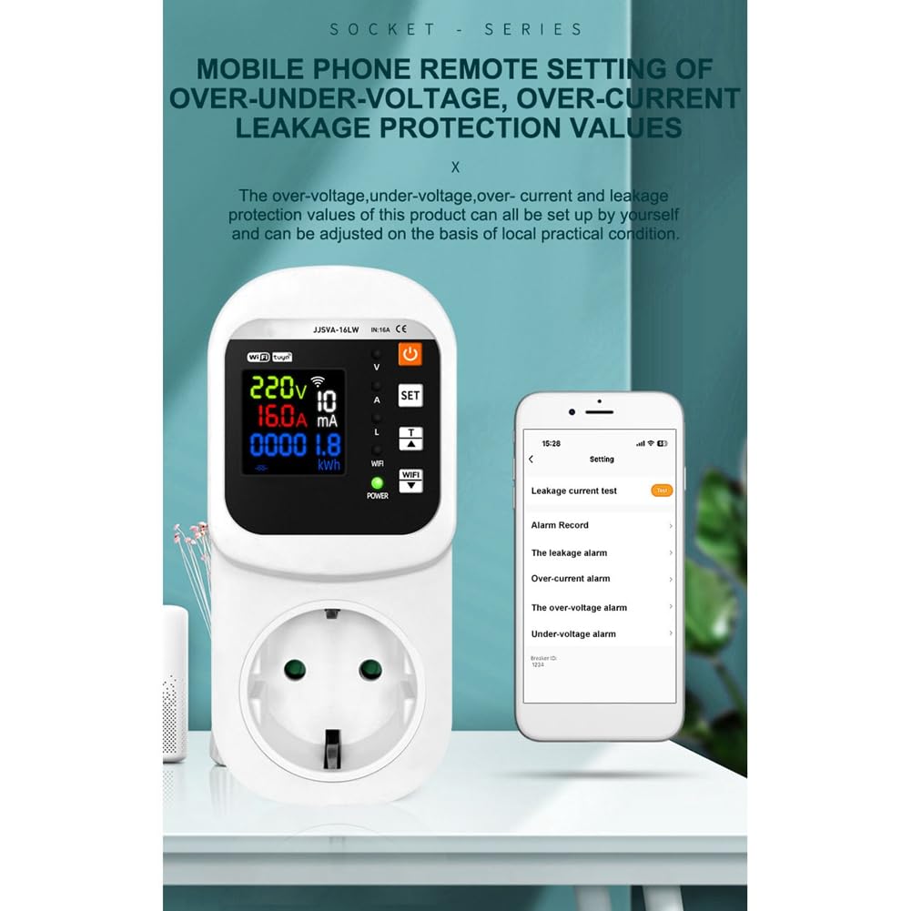 Presa Intelligente WiFi Tuya con Protezione di Tensione e Corrente Stabilizzatore Misuratore di Energia Multifunzionale con Spina EU