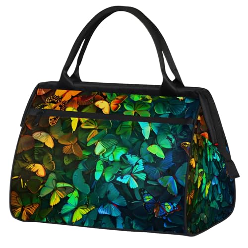 Overnight Weekender Bag for Women Men Animal Rainbow Butterfly Waterproof Carry On Travel Duffel Bags with Zipper Lightweight Sports Gym Bag Luggage Workout Handle Bags for Traveling Yoga Camping