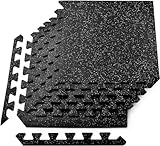 Yes4All Alfombrilla entrelazada de goma 100% de alta densidad, 6 piezas, 24 pies cuadrados, color negro y gris