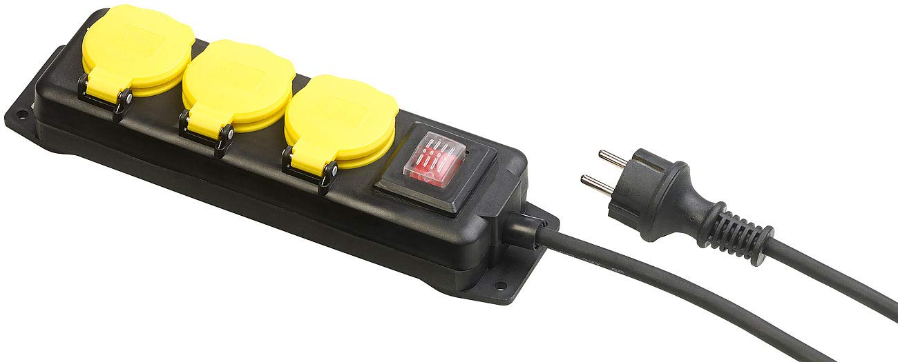 revolt Steckdosenleiste draußen: 4er-Set schaltbare 3-fach-Outdoor-Steckdosenleisten, 3.680 Watt, IP44 (Steckdosenleiste Werkstatt, Verlängerungskabel außen, Elektrokabel)