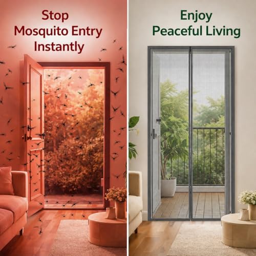 Image of Mosquito Door Net Magnetic 210 * 100cm Grey Mesh Doors for Main Door Auto-Closing Insect Screen to Keep Mosquito Out
