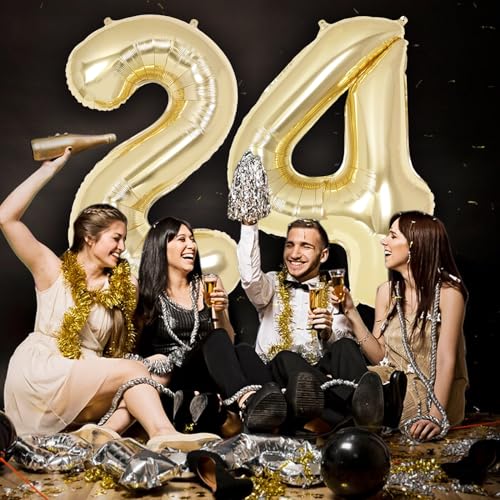 Image of Champagne Gold Large Number 4 Balloon, 40 Inch Light Gold Foil Helium Number Balloons, Giant Mylar Number 4 Balloons for 4 Years Old Birthday Party Anniversary Decorations