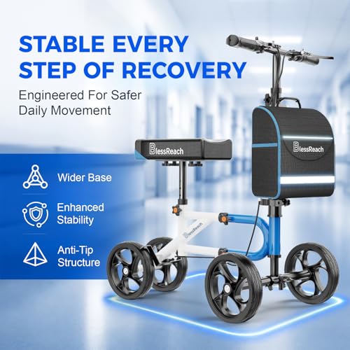 Image of BlessReach Lightweight Knee Scooter for Adults for Foot Injuries,Knee Pad | 300lbs Foldable Leg Knee Scooter, 8'' Rubber Wheels, Dual Brake, Adjustable Height, Crutch Alternative for Ankle Recovery