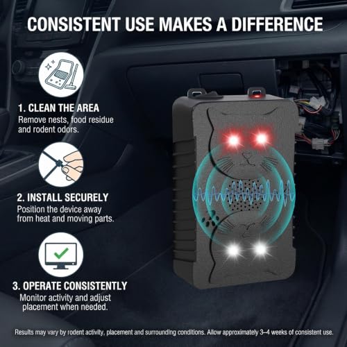 Image of 4 Pack Under Hood Rodent Repellent for Cars, Ultrasonic Strobe Deterrent
