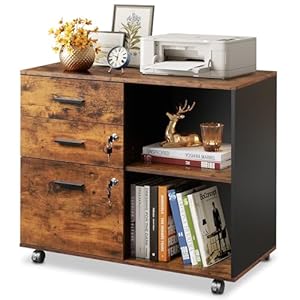 DEVAISE 3 Drawer Mobile File Cabinet, ood Lockable Drawers Printer Stand with Open Storage Shelf fits A4 or Letter Size for Home Office, Rustic Brown