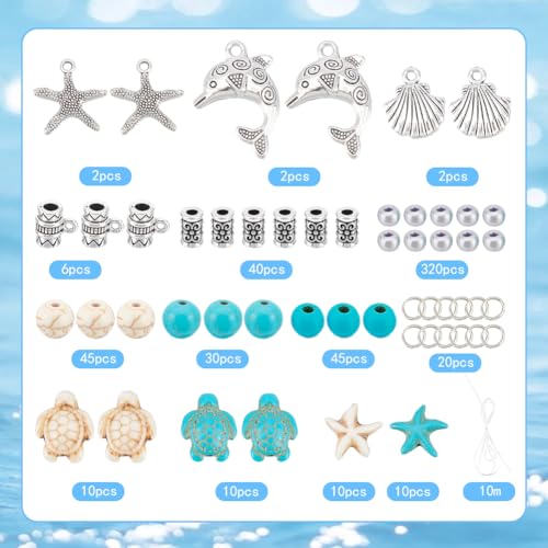 SUNNYCLUE 1 Box DIY 6 Sets Summer Beach Bracelet Making Kit Bohemian Double Layered Bracelet Turtle Starfish Bead Fish Dolphin Charms Hawaii Sea Animal Charm Glass Beads for Jewelry Making Kits Women - Image 2
