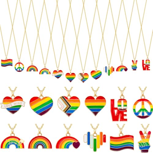 DTOFOOT 12 Pack Rainbow Pride Necklace Set Colorful LGBT Pendant Gay Lesbian Jewelry Gift for Women Men Trans Bisexual Pride Month Celebration