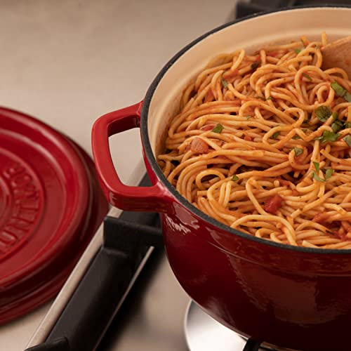 Bruntmor Pre-Seasoned 6.5 Qt Enameled Cast Iron Round Dutch Oven, 6.5 Quart Dutch Ovens Pot With Lid And Handle, Heavy Duty Casserole Dish, Hand Wash Only, Red #TOP6