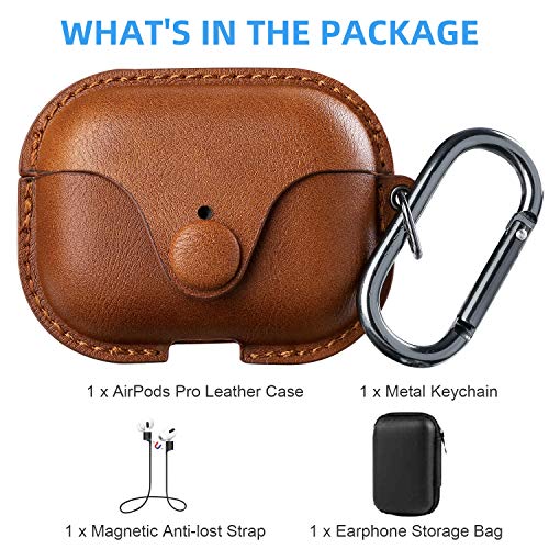 Image of Maxjoy for AirPods Pro 2 Case Leather, Airpods Pro Leather Case Cover with Keychain Airpods Strap Compatible with Apple Airpods Pro 2nd Generation 2023 2022 / AirPods Pro 2019 (Front LED Visible),Brown
