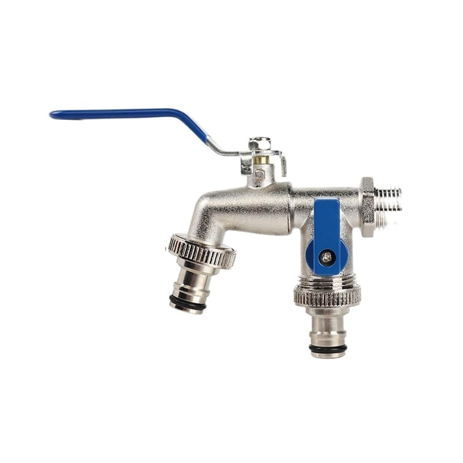 Taps Industrial and Home Irrigation Zinc Alloy Garden Bibcocks Outdoor 1 Inlet 2 Outlet Bibcock with Dual Nipple and Bathroom Faucet for Garden(Blue)