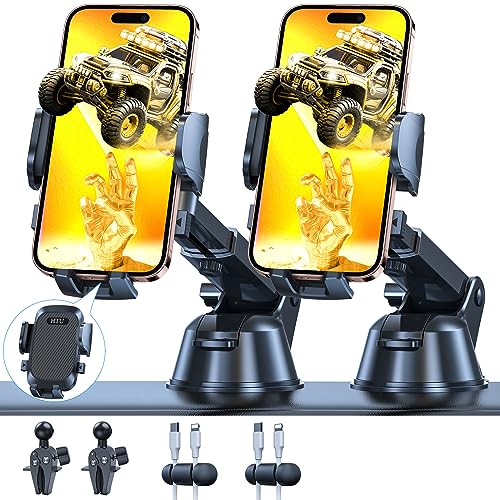 Photo 1 of [True Military-Grade] Car Phone Holder?2024 stronger Suction and Clip?Universal Cell Phone Holder for Car Mount for Dashboard Windshield Air Vent Long Arm Cell Phone Car Mount Thick Case Pack of 2