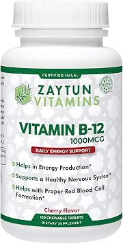 Zaytun Halal Vitamin B12 1000mcg, Promotes Energy Production, Metabolism and Healthy Nervous System - Vegetarians and Vegans Formula - Dairy-Free - 4 Months Supply - Made in USA