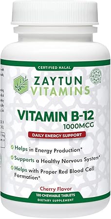 Zaytun Halal Vitamin B12 1000mcg, Promotes Energy Production, Metabolism and Healthy Nervous System - Vegetarians and Vegans Formula - Dairy-Free - 4 Months Supply - Made in USA