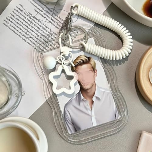Photos of High-end Card Holders Electroplate Plastics Frame with Keychain Card Case Stationery Photocard Holder Keychain White Star3