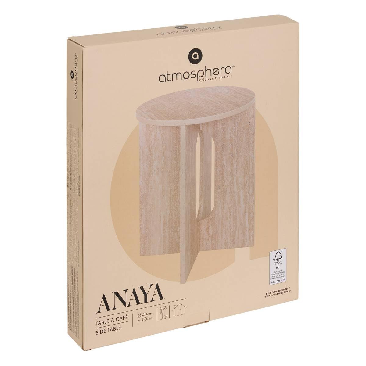 Atmosphera - Table d'appoint Anaya Beige 40x40x50cm