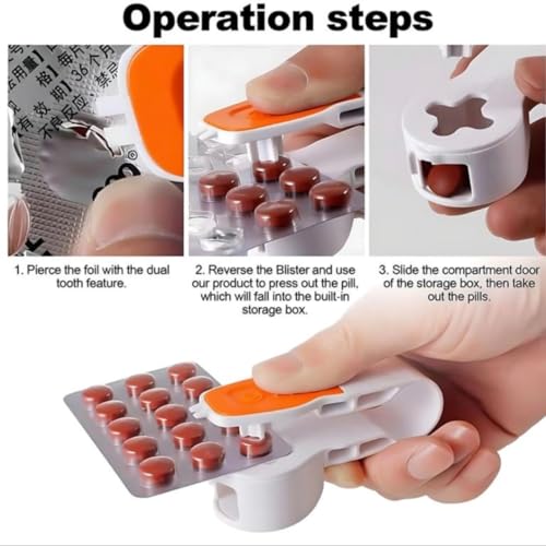 Image of 2nd Generation Pill Extractor Tool with Storage Compartment, Medicine Blister Pack Remover, Dual Tooth Design for Foil Piercing, Built-in Organizer Box,(Orange and Green) 2 pcs