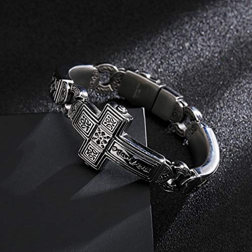 Klapgo Cross Stainless Steel Bracelets Vintage Metal Bangle Heavy Mens Retro Punk Bracelets Cool Male Jewelry Armband (Silver, 8.66 Inches) #TOP1