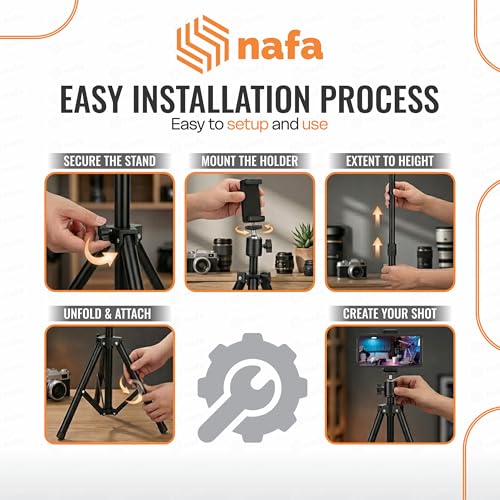 Image of NAFA Lightweight & Portable 7 Feet (84 Inch) Long Tripod Stand with Adjustable Mobile Clip Holder for All Mobiles & Cameras | Working Length of 800 mm to 2100 mm | Supports Weight Up to 5000 g