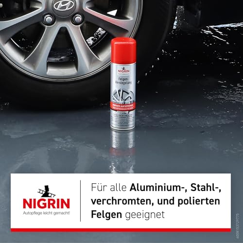 NIGRIN Felgen-Versiegelung Aerosol, Schutz vor Bremsstaub, Schmutz, Wasser und Salz, Langzeitkonservierung bis 4 Wochen, 300 ml, rot – Ansicht 6