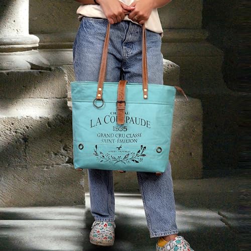 Image of CREATIVE LEATHER ART La Couspaude Upcycled Canvas Tote Bag for Women