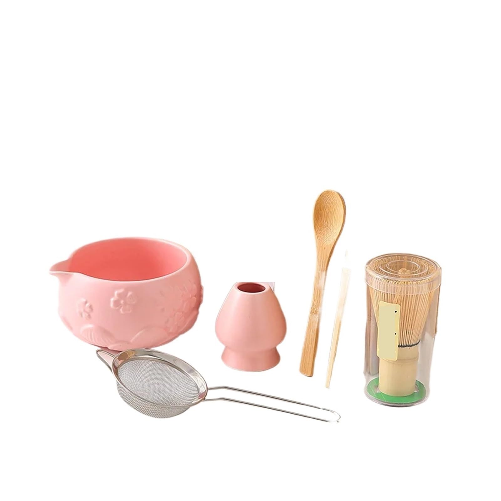 Cuenco Matcha blanco con flor de cerezo 8 Uds. Con juego batidor, té incluido boquilla(G)