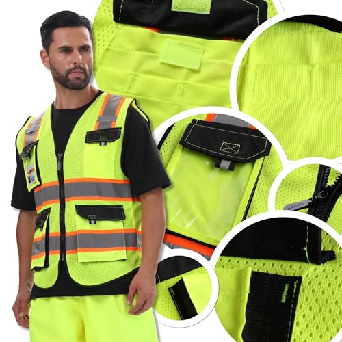Image of JKSafety Hi Vis Reflective Safety Vests for Men Women High Visibility Vest with Pockets Mesh Fabric Construction Safety Apparel Neon Vest for Work (220-Yellow S)