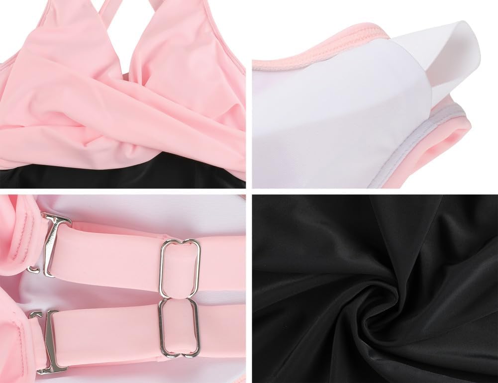 Hilor Women's Underwire Tankini Top Tummy Control Bathing Suits Sexy V Neck Crossover Swim Top Only - Image 7