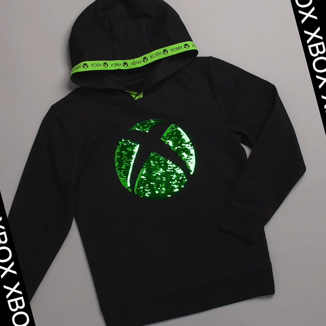 Microsoft - - Xbox Hoodie Boys Girls Kids Flip Sequin Game Black Sweater 12-13 Years