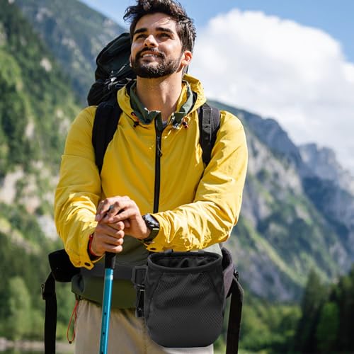 FUZVOL Black Climbing Chalk Bag Bucket Magnesium Chalk Bag with Belt Adjustable Pocket and Drawstring.It can be hanging at the Waist used for Rock Outdoor Climbing Bouldering.