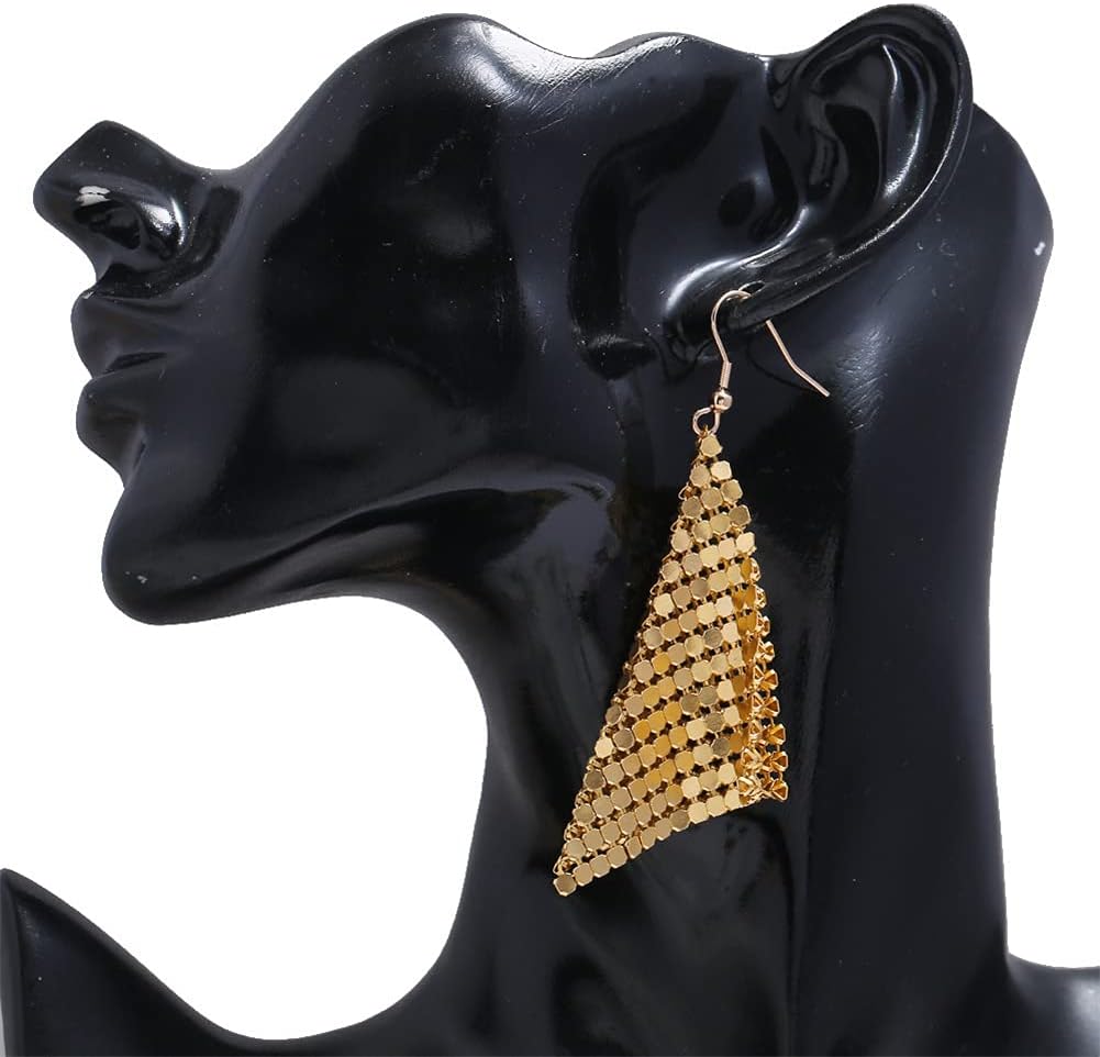 CHUNYANAN Metal Mesh Grid Sequins Gold Tassel Long Drop Dangle Earrings for Women Fashion Charm Tassel Earrings Jewelry Gift - Image 3