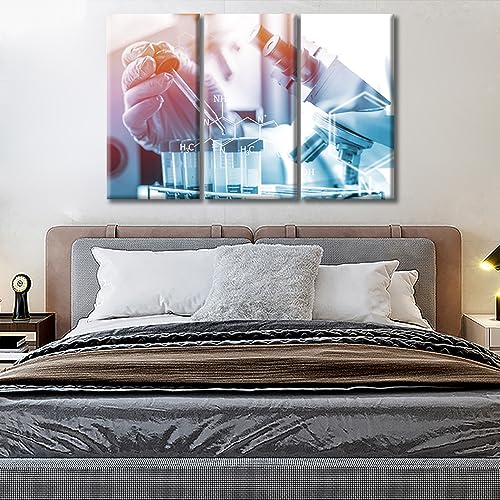 Image of 3 Panels Framed Wall Art Scientist and Test Tubes Laboratory Concept Paintings for Wall Decorations Clinical Laboratory Wall Pictures Art Prints Giclee Gallery-Wrapped Posters and Prints (36 inch Wx24 H)