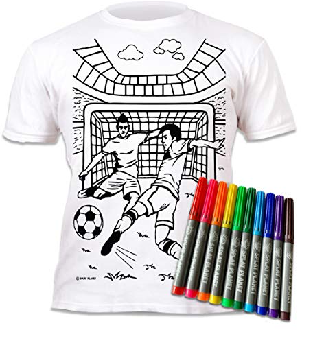 Splat Planet t-shirt fÚTBOL para crianças. com impressão para pintar e colorir. Inclui 6 cores mágicas laváveis. aniversário infantil - 7-8 años Branco