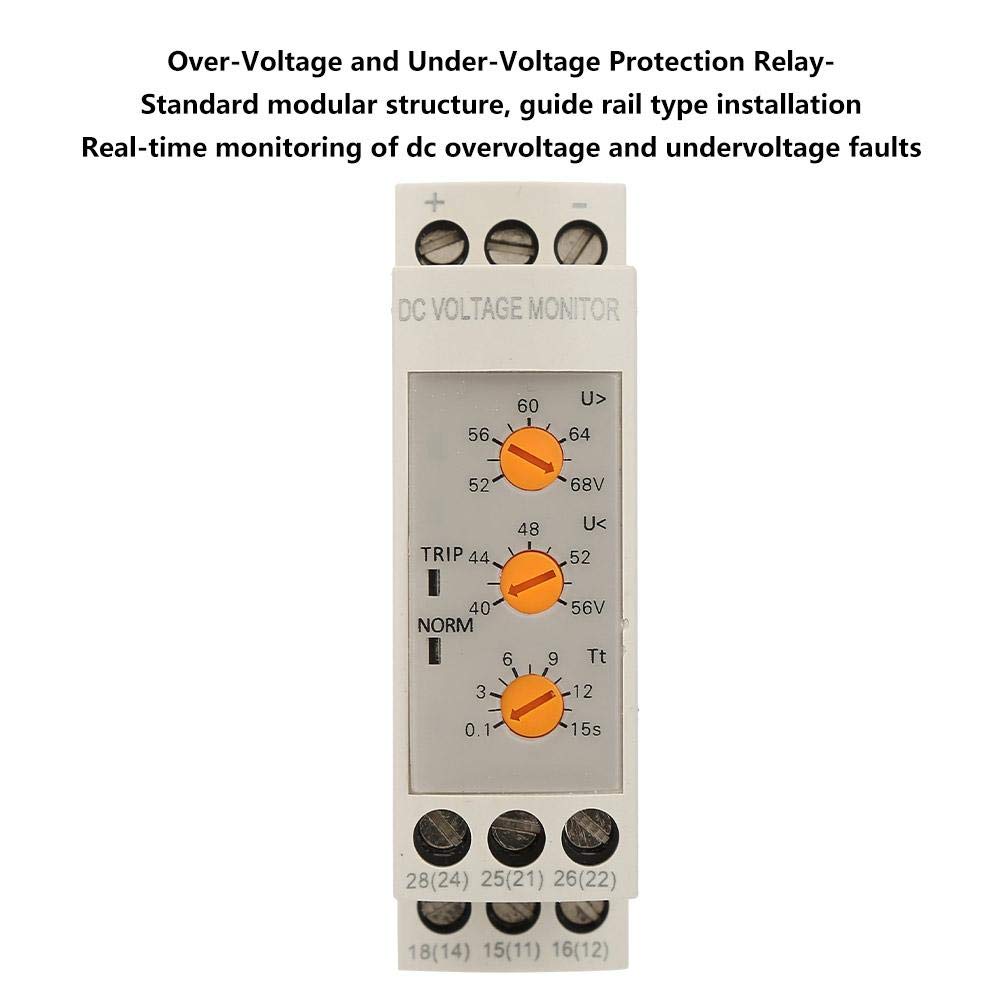 Voltage Monitoring Relay Overvoltage and Undervoltage Protector DC 48V Relay 35mm Rail with LED Lights for DC Motor 52-68V 40-56V(DC48V)