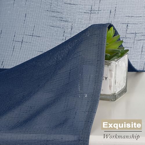 Aiyufeng Navy Blue 72 Inch Faux Linen Curtains Pinch Pleated 2 Panels for Dining Room Bedroom, Semi Sheer Pleat Drapes with Hooks Rings Light Filtering Modern Short Window Curtain, Navy Blue, W42xL72 - Image 5