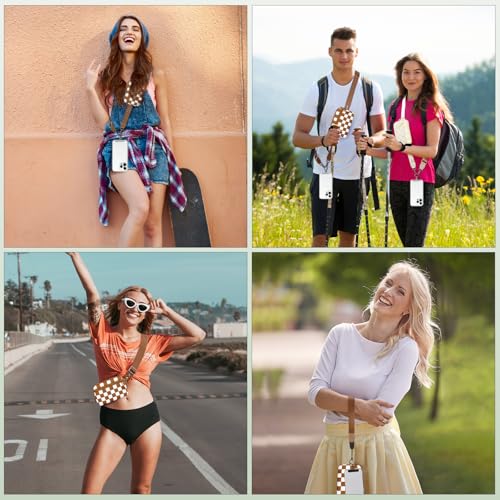 Image of YFWE Clip and Go Strap for Phone with Wallet Crossbody, Adjustable Phone Lanyard with Detachable RFID Wristlet Wallet, Phone Strap with Phone Tabs for All Phones, Bronze Checkered (M)