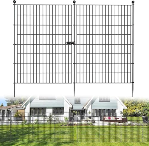 Hanured® 5 Stück Garten zaun für draußen, Dekorativer Gartenzaun mit Tor, Metall Steckzaun für Hund, 81 cm(H) X 3,5 m(L)